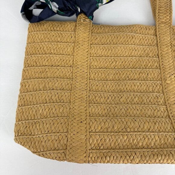 Draper James NEW Everday Straw Bag Blue Floral Scarf Beachy Summer Resort Casual - Picture 3 of 13